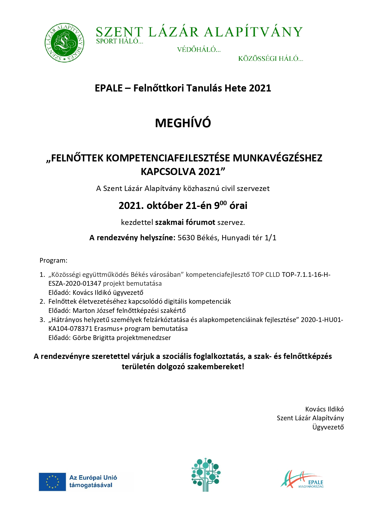 2021 10 21 Szent Lazar Alapitvany Bekes Meghivo page 0001
